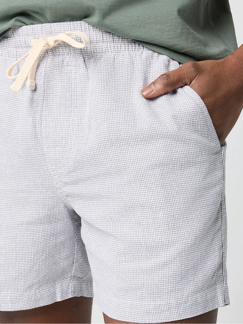 JMen's Linen Blend Drawstring Dock Short Micro-Check Cool Grey White Short Size